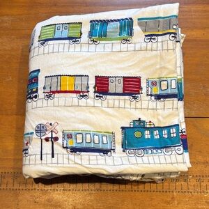 POTTERY BARN KIDS *Queen* Organic Flannel Cotton Train Print Flat Sheet